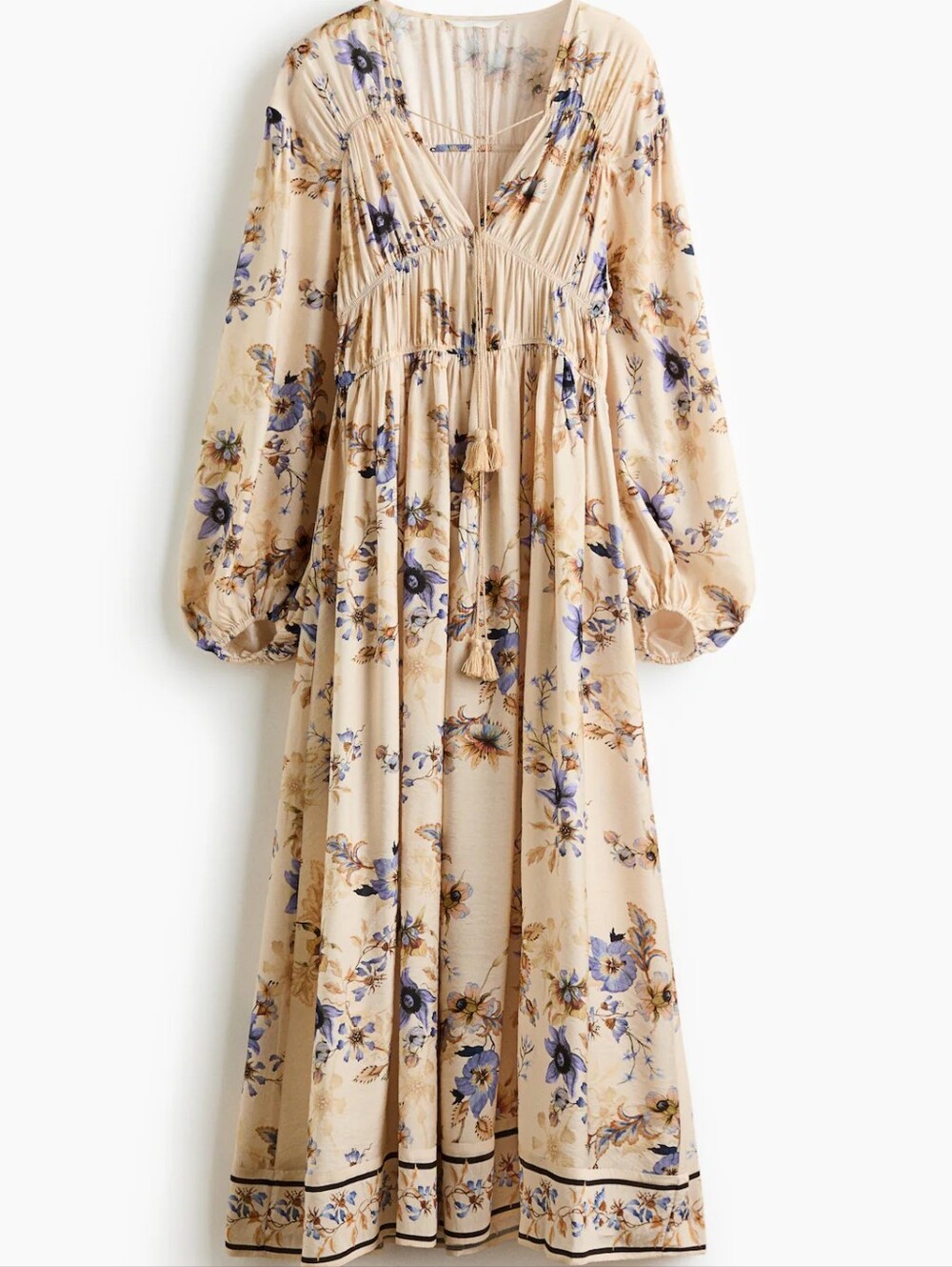 H&M Floral Printed Tie-detail Maxi Dress Beige/floral Lilac Blue Bnwt - Picture 10 of 13